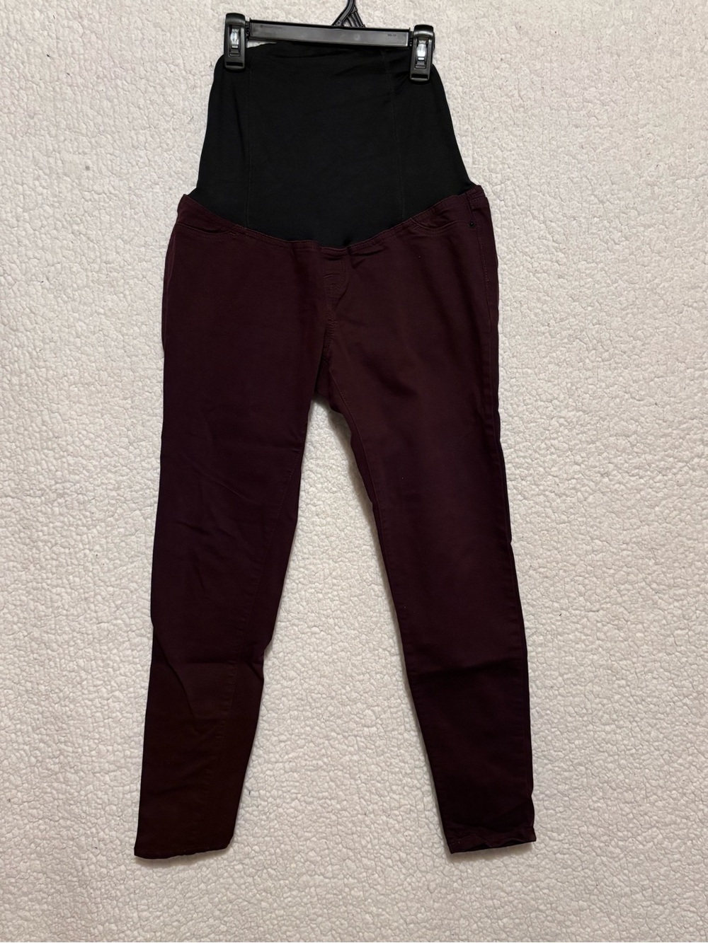 Maternity Skinny Pants with Black Stretch Waistband - Wine